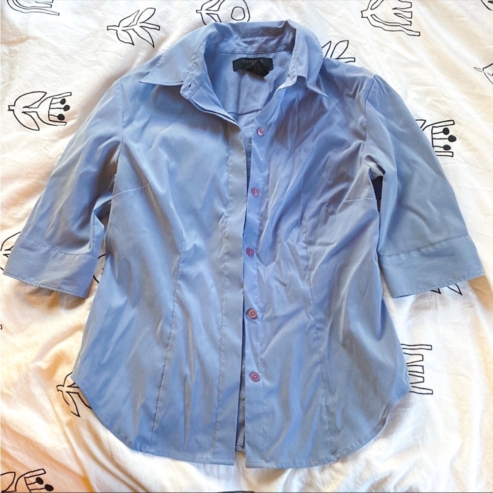 Express stretch blue button up